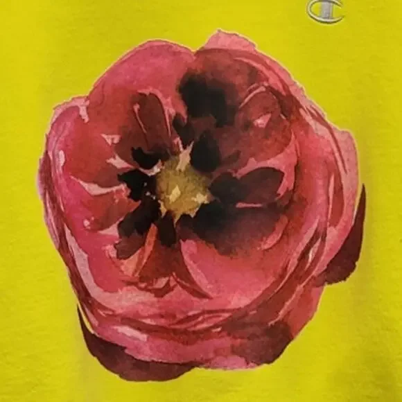 Hand Printed Upcycled Mens Medium Watercolor Peony Flower Long Sleeve Sweatshirt - Picture 2 of 4